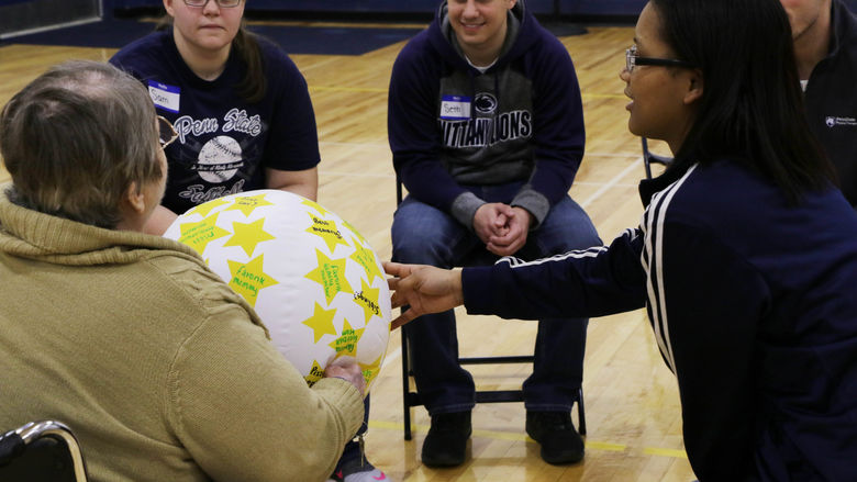 Penn State Hazleton Rehabilitation and Human Services (RHS) students interact with a local resident during last semester’s Penn State in Motion program.
