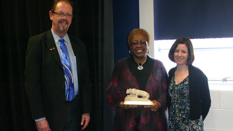 Jacqueline Walters recently retired from her position as disability services coordinator and academic support specialist at Penn State Hazleton. From left: Chancellor Gary Lawler, Walters and Director of Academic Affairs Elizabeth Wright.
