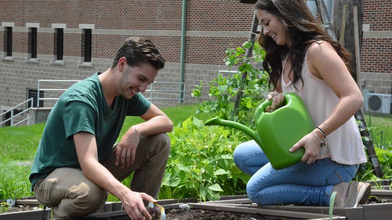 Schuylkill PaSSS students watering a garden as part of a sustainability program