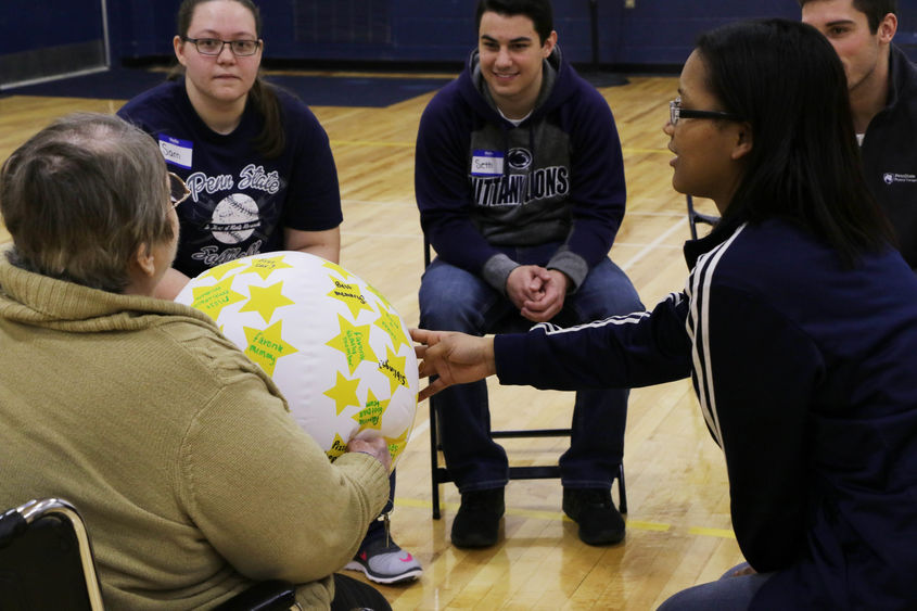 Penn State Hazleton Rehabilitation and Human Services (RHS) students interact with a local resident during last semester’s Penn State in Motion program.