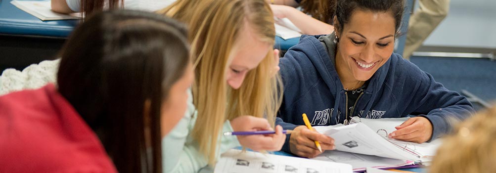 Photo of students studying at a desk.