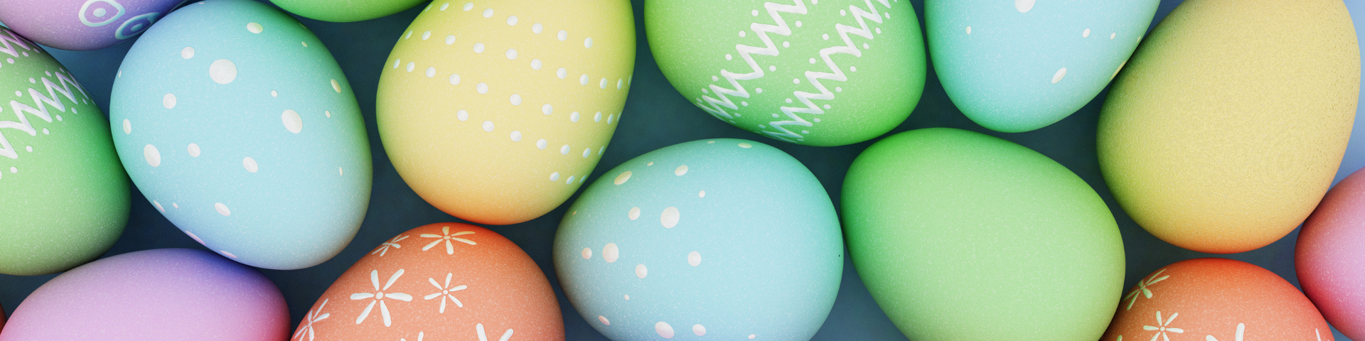 Easter eggs in multiple pastel colors.