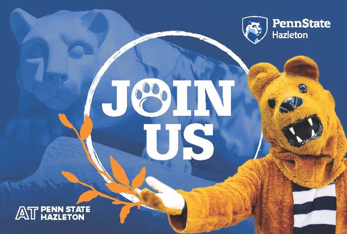 The costumed Penn State Nittany Lion inviting prospective students to join us in an Open House