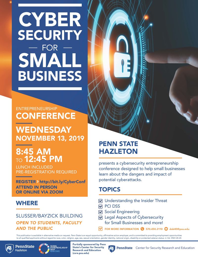 Cybersecurity for Small Businesses conference on Nov. 13 at Penn State Hazleton. 
