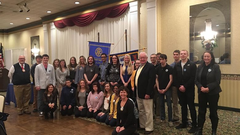 Students in Arts and Architecture 121: Design, Thinking, and Creativity demonstrated a trade show at a meeting of the Hazleton Rotary featuring ideas designed to make life easier for senior citizens.
