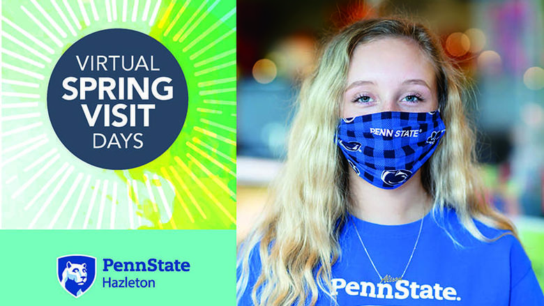 Female student wearing a Penn State mask. Virtual spring visit days. 