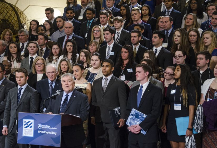 Barron with crowd behind him