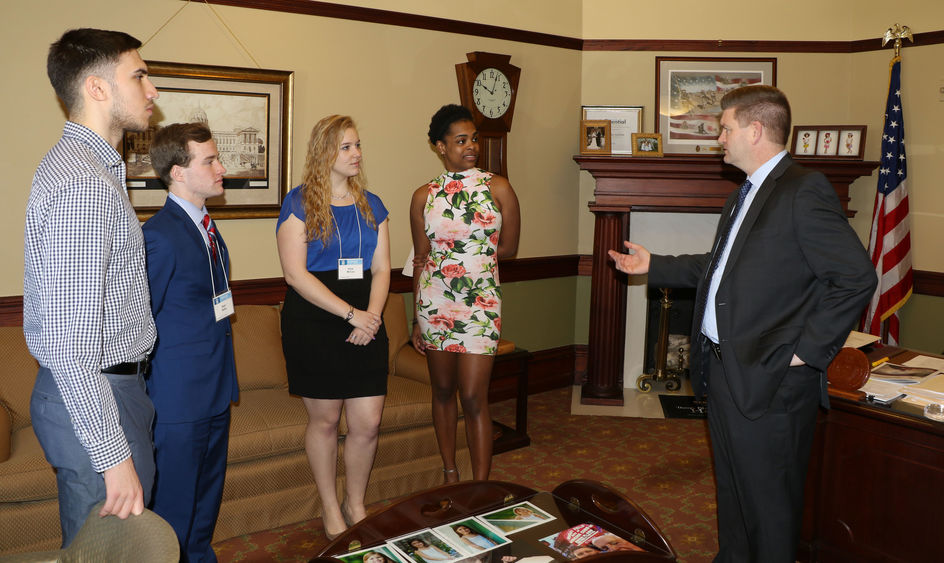 Penn State students Edward Callaham, Sean Reilly, Dixie McCoy and Emmanuela Blanc had the opportunity to meet Sen. John Yudichak during Capital Day. 