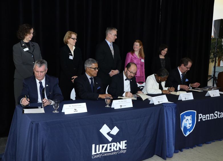 Leaders from five eastern Penn State campuses sign an articulation agreement with Luzerne County Community College.