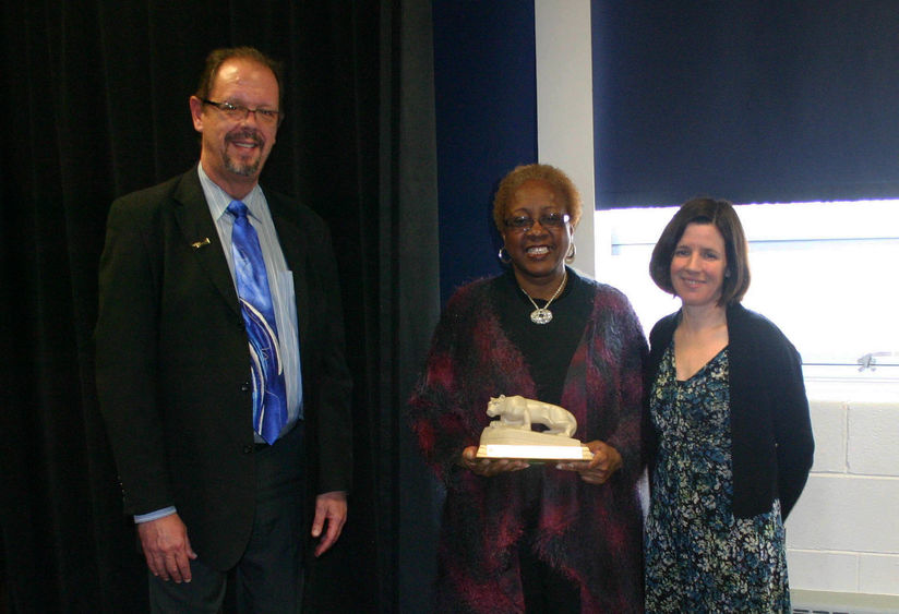 Jacqueline Walters recently retired from her position as disability services coordinator and academic support specialist at Penn State Hazleton. From left: Chancellor Gary Lawler, Walters and Director of Academic Affairs Elizabeth Wright.