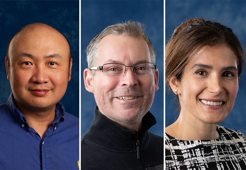 A tryptich of headshots of Zugang "Leo" Liu, Daniel Mansson and Nargess Tahmasbi